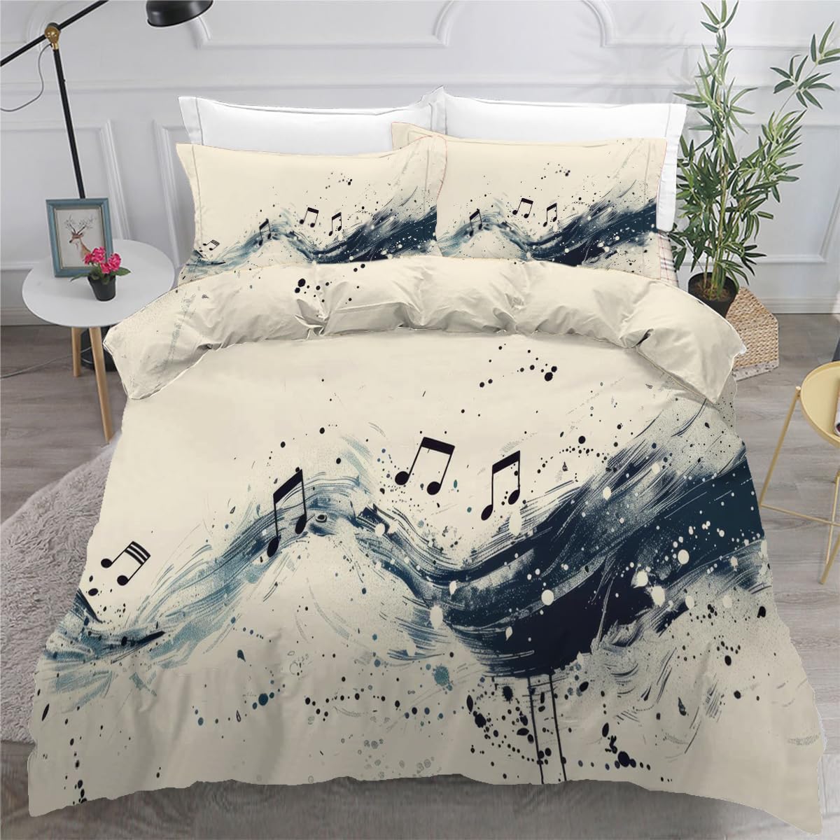 Housse de couette 140x200 musique en microfibre avec 2 taies d'oreiller