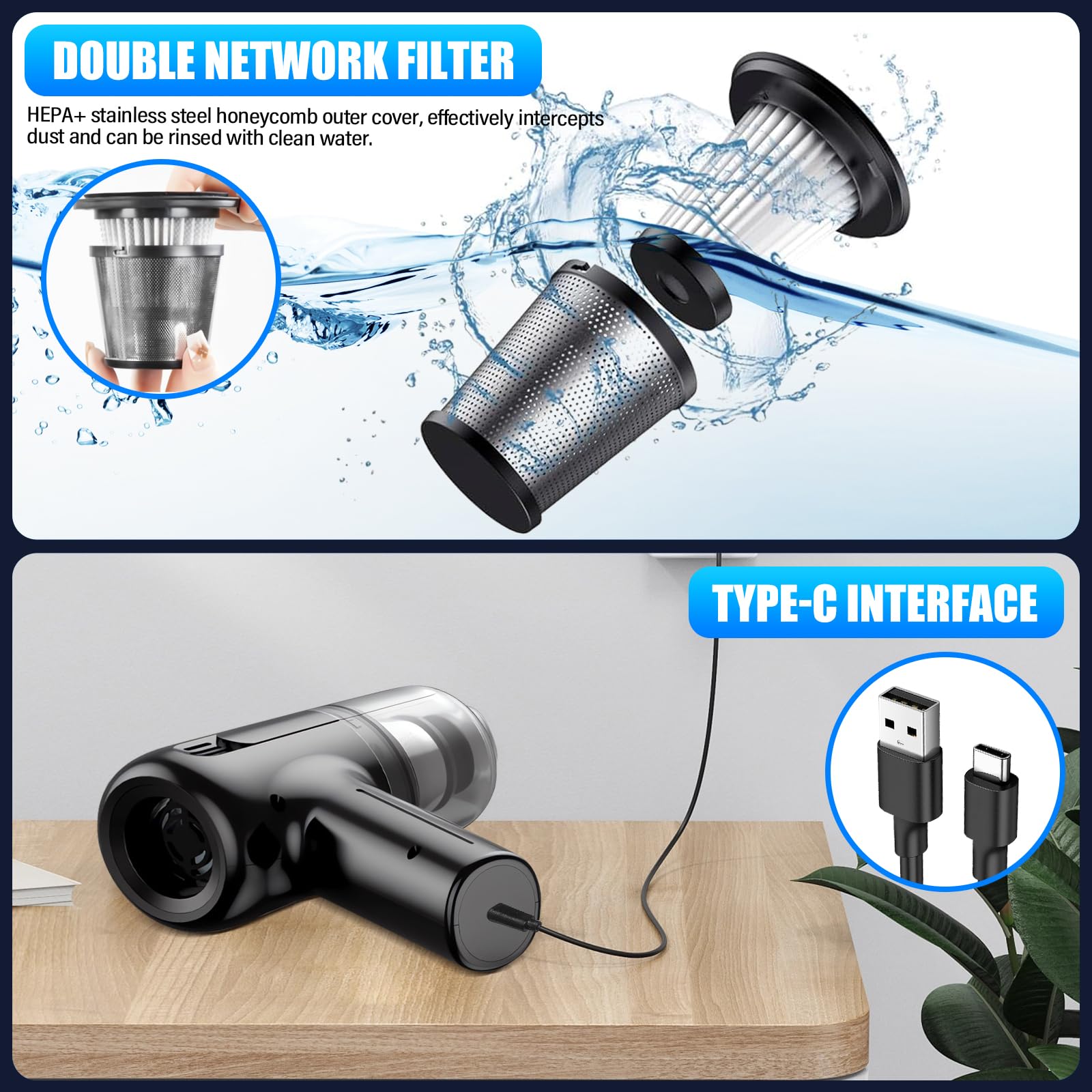 Aspirapolvere Auto Senza Fili Portatile - Potente, Ricaricabile USB-C, Per Interni Auto E Animali - Foto 2