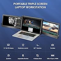 Vista 2 de Monitor Portátil Triple P2 para Laptop, Extensor de Pantalla de 12 Pulgadas, Extensor de Monitores Duales FHD 1080P, Pantalla IPS