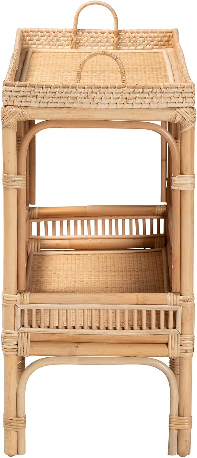 Bali & pari Lombok Modern Bohemian Natural Rattan 2-Tier Console Table
