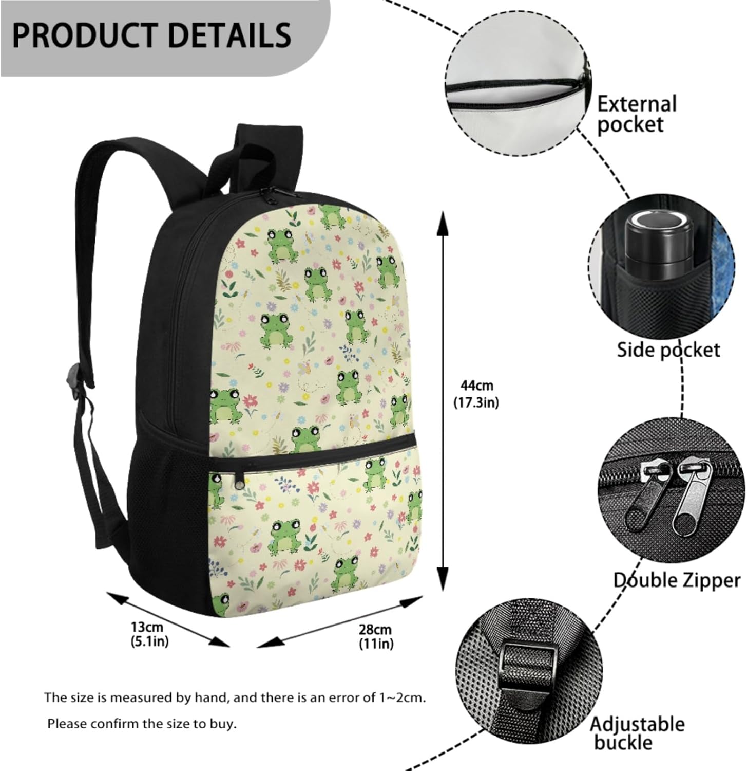 Frog Print School Backpack Children Schoolbag Bookbag with Insulated Lunch Tote Purse Full Set of 2 Piece for Kids Girls Boys