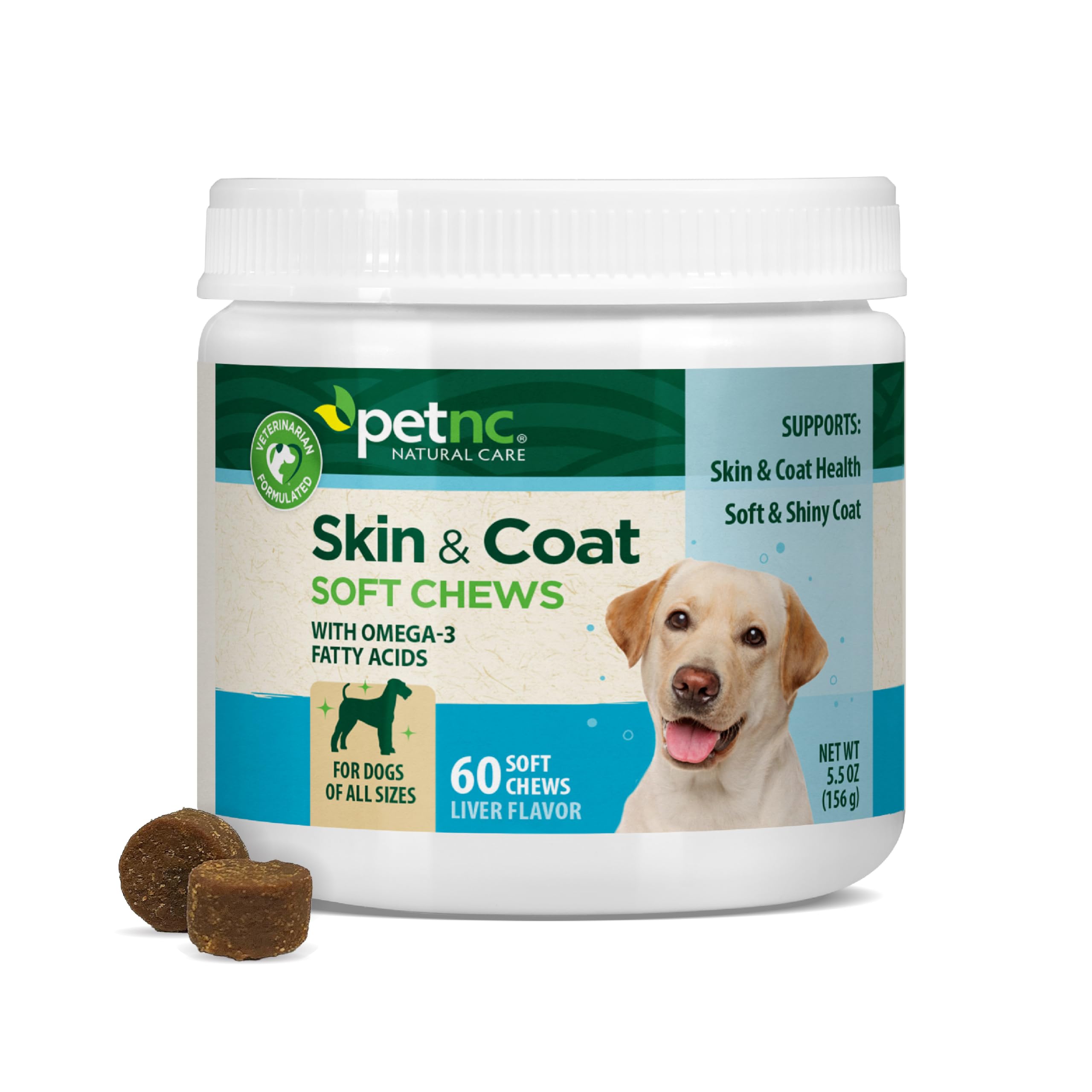 PetNC Natural Care Skin and Coat Soft Chews for Dogs, 60 Count