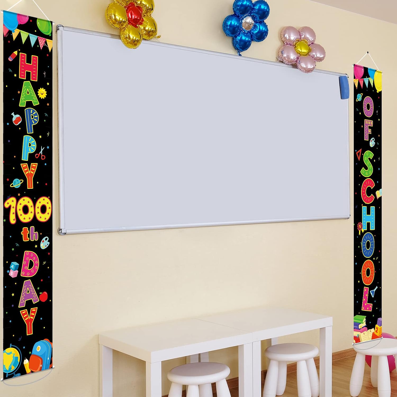 100th Day of School Porch Banner Decoration Happy 100 Days Porch Sign for Kindergarten Preschool Primary School 100th Day Party Supplies