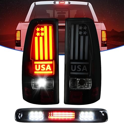 Luz trasera LED + 3 luz de freno para Chevy Silverado 1500 2500 HD 1999-2002, apta para GMC Sierra 1500 2500 HD 1999-2003 Fleetside Bedtype, montaje