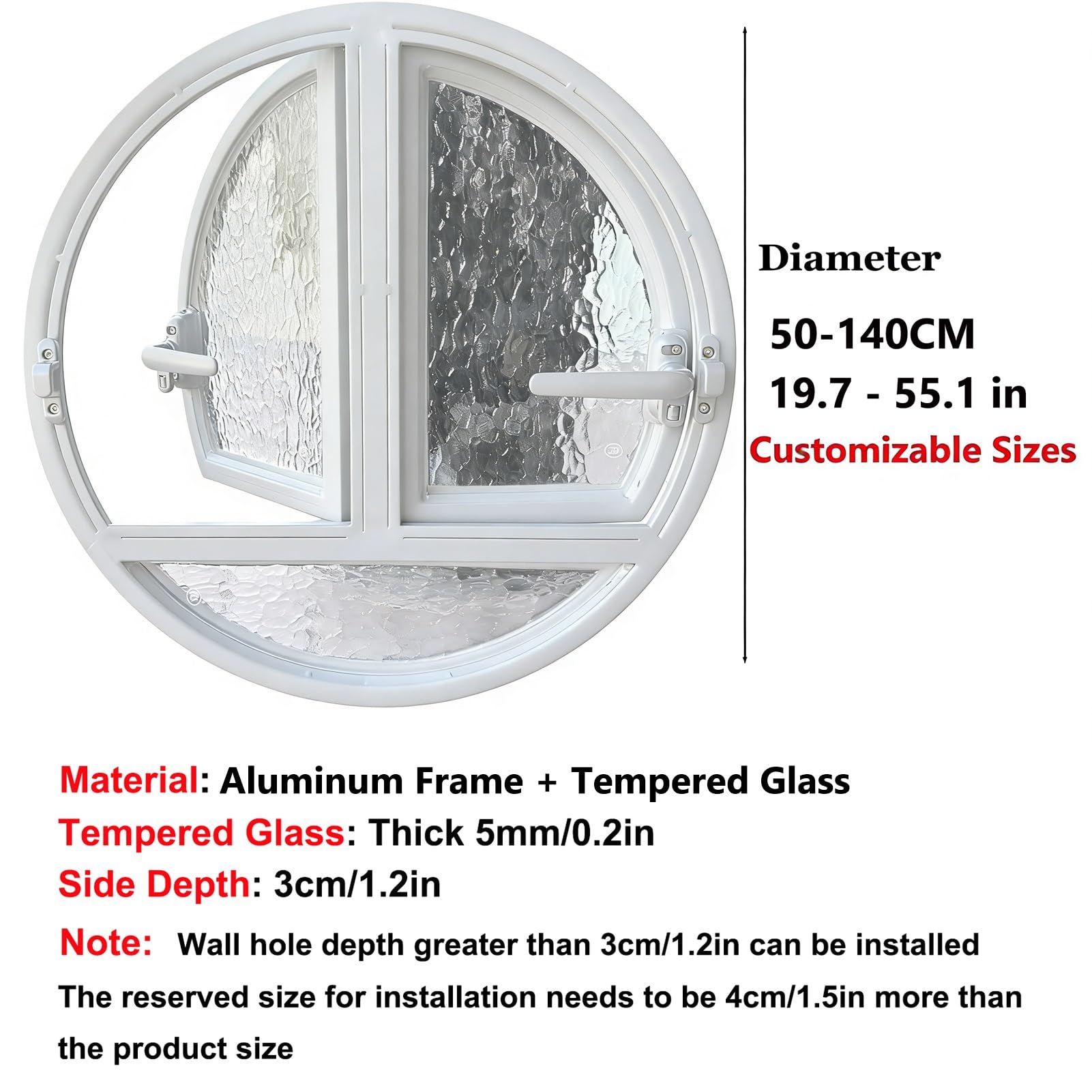 Ventana Ventanas abatibles de Doble Apertura, Ventana de cobertizo de Vidrio Templado con Marco de Aluminio para baño, Sala de Estar, Cocina, decoración del hogar(White,75 cm/29.5 in)