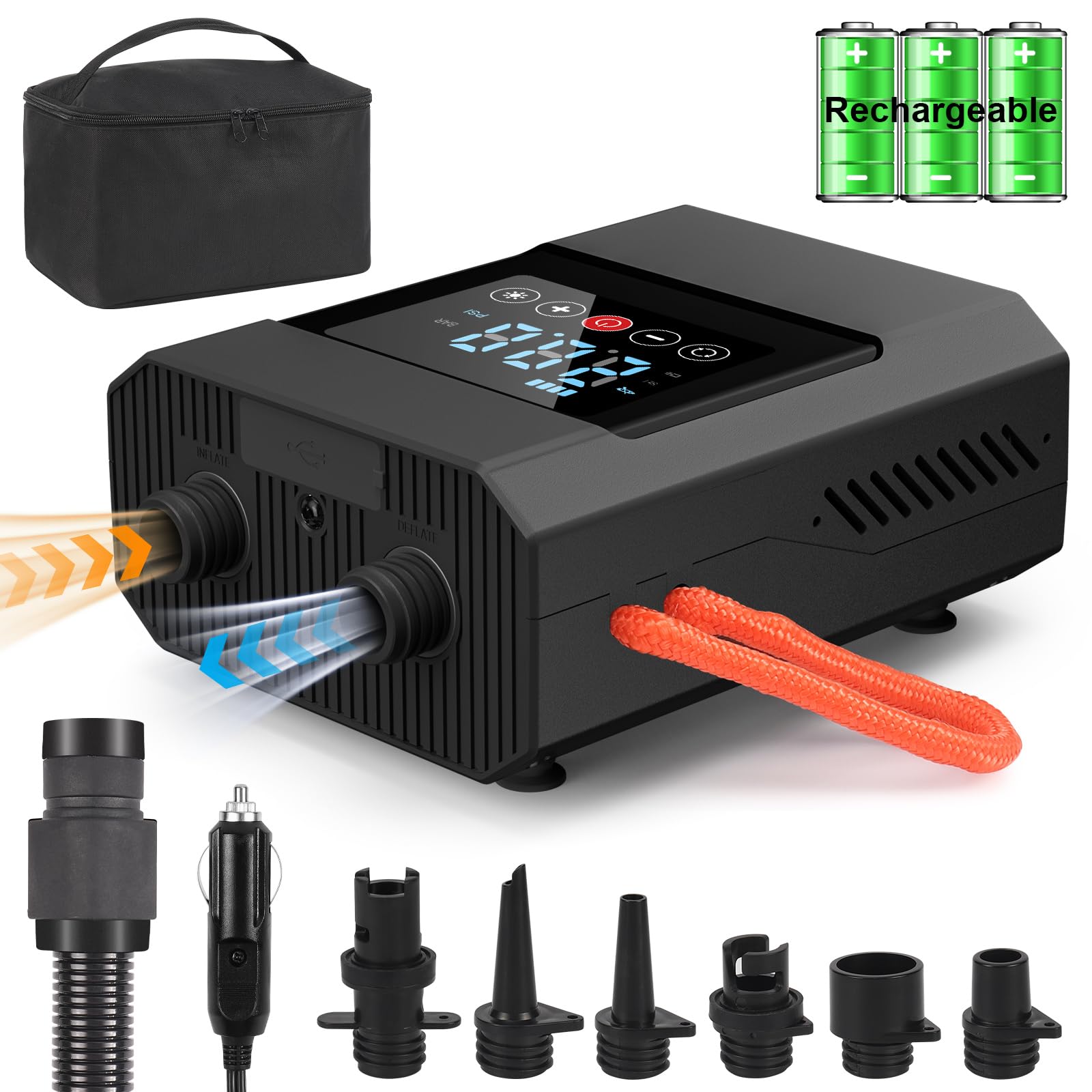 MOOKLIN ROAM 20PSI Bomba de Sup Aire Eléctrica de Alta Presión, Apagado Automático, Conector 12V DC y Type-C, Inflado/Desinflado, Bomba Sup Recargable para Paddle, Barco, Kayak, Ala, Cometa, Tienda