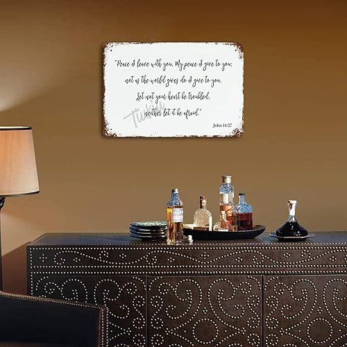 Miniatura 6 de Letrero de metal con texto en inglés Peace I Leave with You de 7.9 x 11.8 pulgadas, decoración de pared retro para el hogar, garaje, barra de