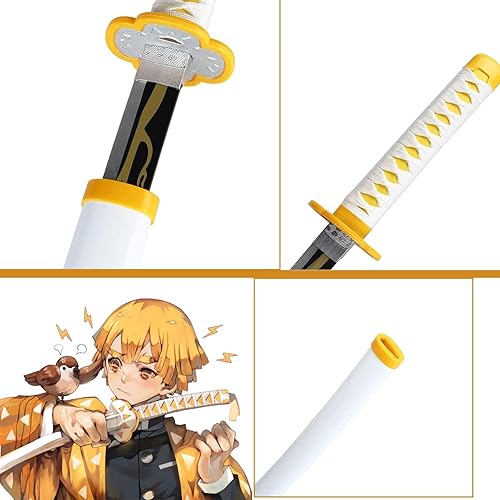 Vista 38 de Espada Demon Slayer de 41 pulgadas, con soporte de exhibición y cinturón, espada Rengoku, espada Tanjiro, espada Zenitsu/textura original del anime