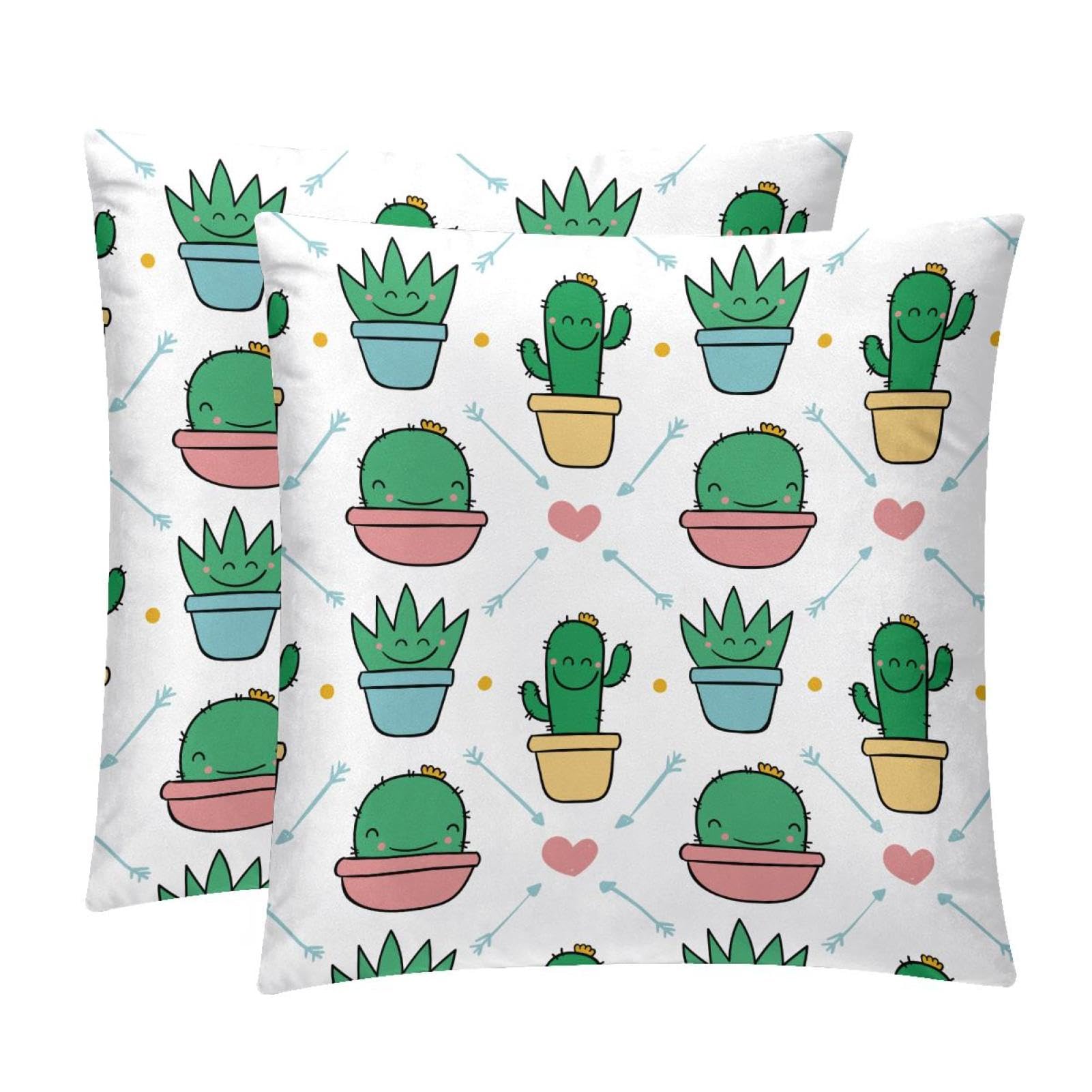 TDGKPZ Cactus Throw Pillow Cases 2 Pack Pillowcases Zipper Cushion Covers For Bedroom Living Room 50x50cm