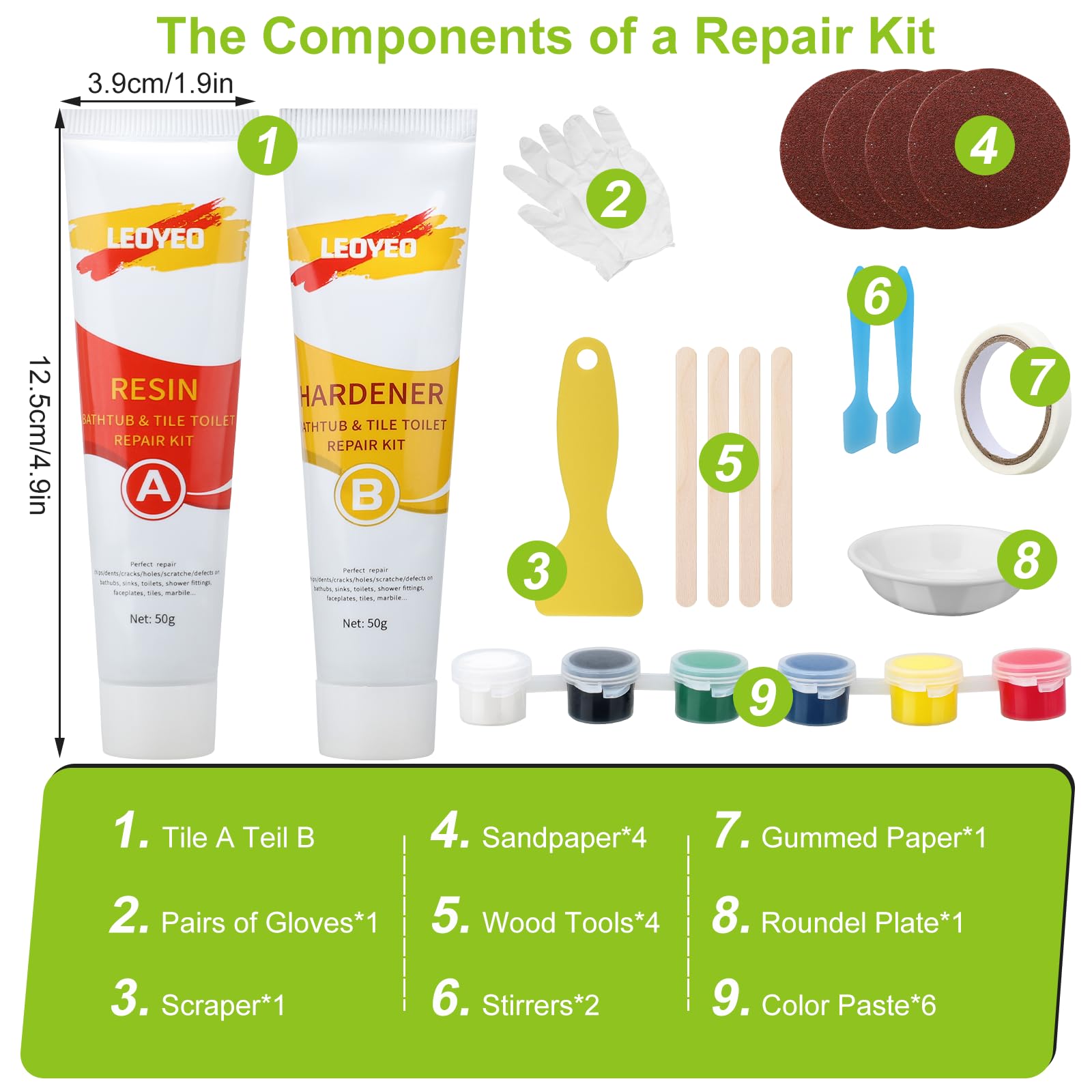 Kigniote Kit de reparación de platos de ducha de cerámica blanca, kit de reparación de azulejos de baño, kit de reparación de fregadero de 100 g, kit de reparación de fregadero de cerámica blanca para