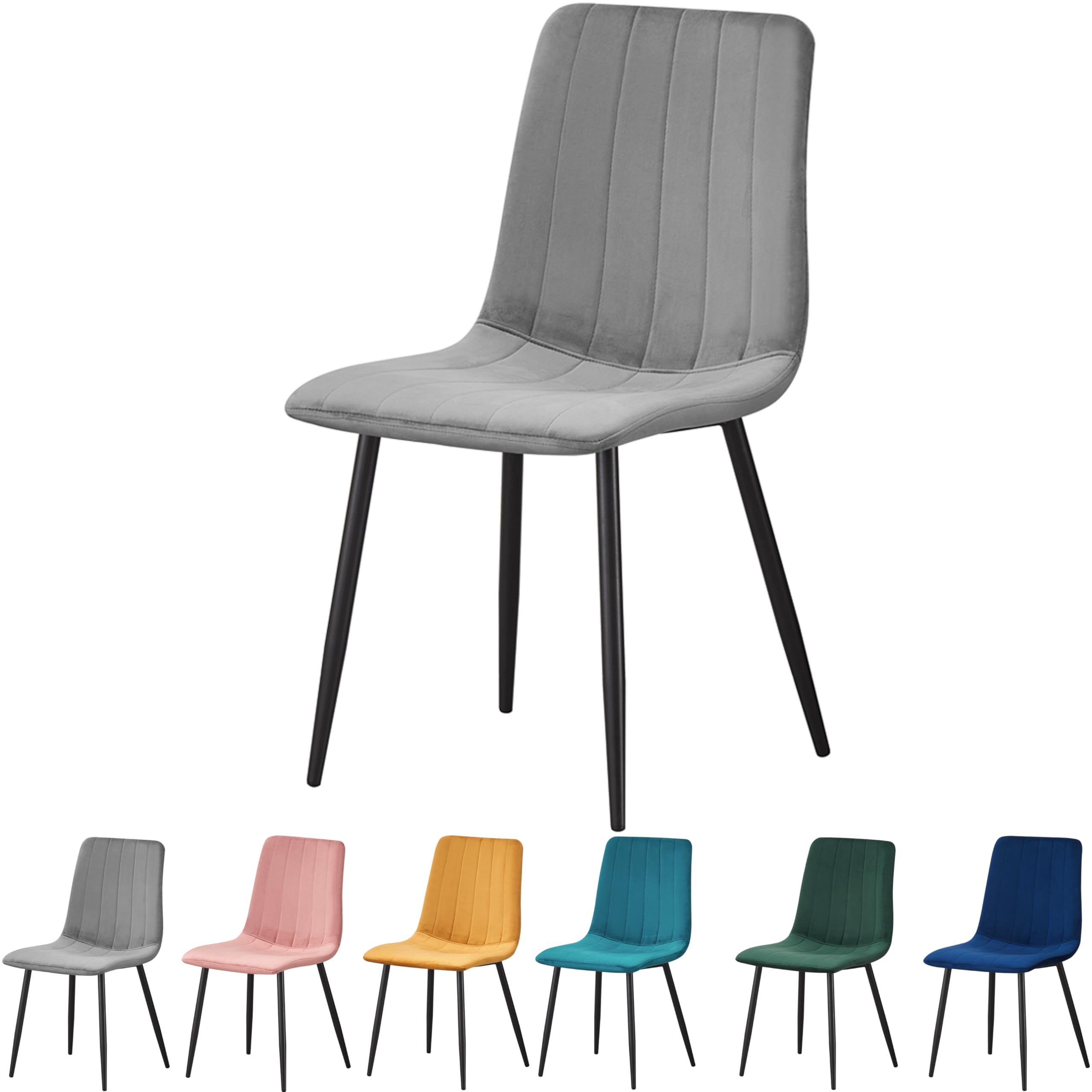 MOF Dining Chair, Velvet Dining Chairs with Padded Seat and Backrest, Sturdy Metal Legs - Accent Chair for Kitchen, dining room, living room or home office (GREY STRIPE) โ image 1