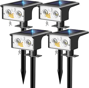 btfarm 4 Pack Solar Lights Outdoor Waterproof, Motion Sensor, 3 Modes, Cool White