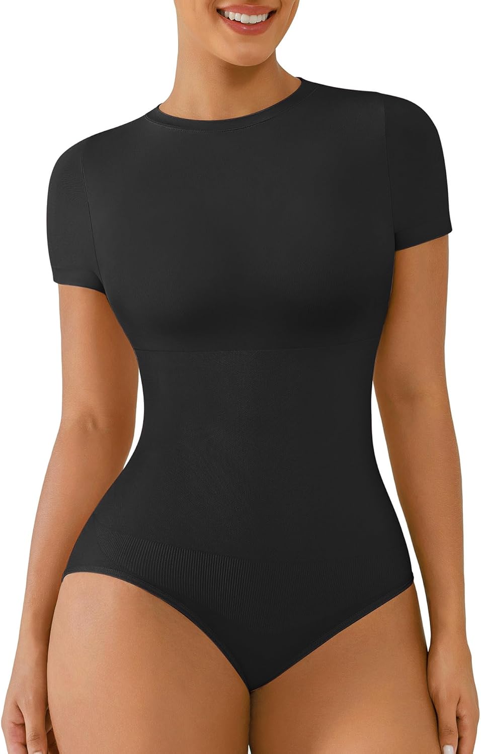 FeelinGirl Shapewear Bodysuit Compression Body Suits Women's Bodysuits High Neck Short Sleeve Plus Size Body Suit Body Shaper