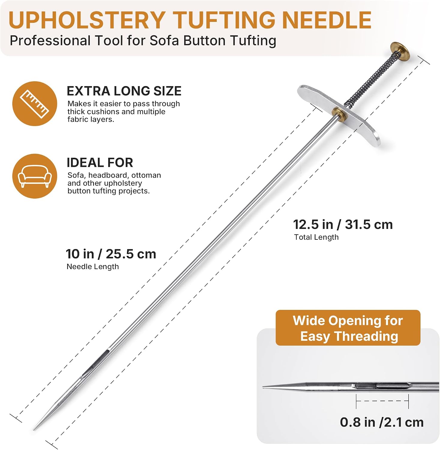 Joewuzun Tufting Needle for Upholstery Needles 12.5" Large Sewing Needle