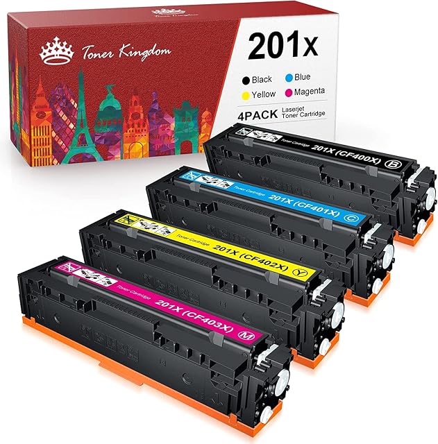 Toner Kingdom Compatible Toner Cartridges Replacement for HP 201X 201A CF400X CF400A CF401X CF402X CF403X for HP Color LaserJet Pro MFP M277dw M252dw M277 M252 (Black Cyan Yellow Magenta, 4-Pack)