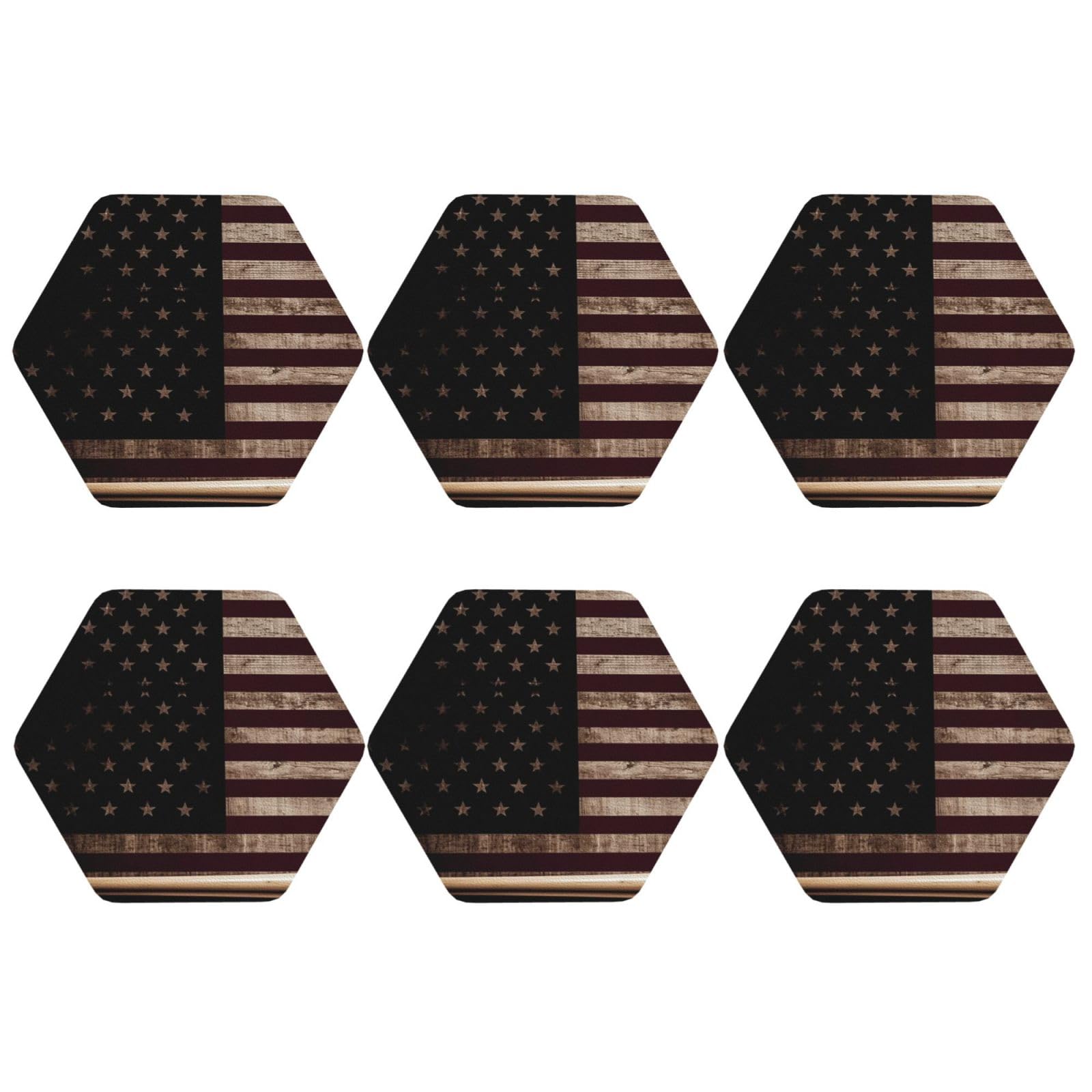 6pcs Leather Coasters for Drinks, American Flag and Baseball Bat Drink Coasters for Tabletop Protection, 4" Cup Coasters for Coffee Table Decor, Non-Slip Drinking Cup Mat for Hot Or Cold Drink