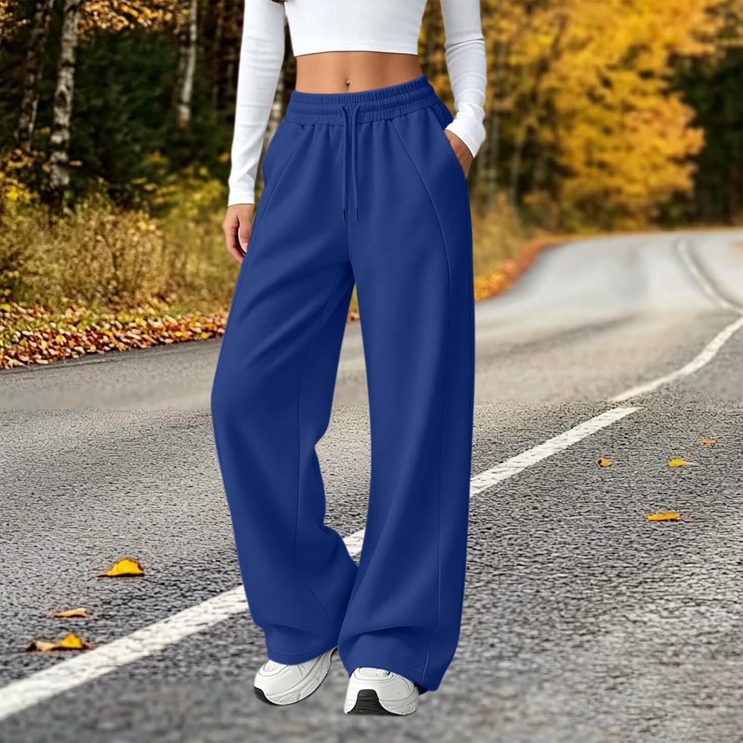 Wide Leg Sweatpants Women High Waisted Baggy Casual Drawstring Athletic Pants Fall Winter Solid Clothes with Pocket