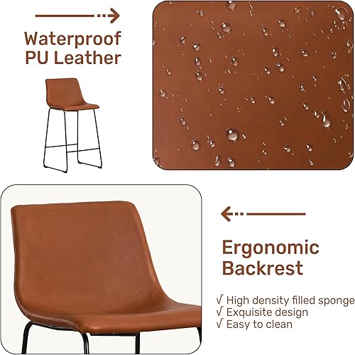 Miniatura 4 de Joysoul Juego de 2 taburetes de bar de 26 pulgadas de altura de mostrador con respaldo y reposapiés, cuero sintético impermeable, asiento ergonómico