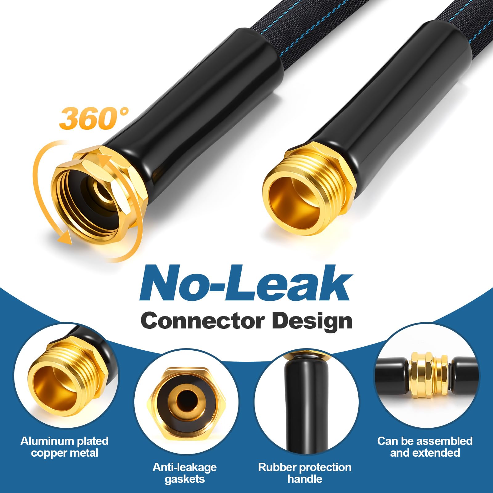 CXEZSIK Garden Hose 50ft Lightweight, Non-Expanding, Leak-Proof Metal Connector, No-Knot No-Tangle, Easy to Store and Carry, Wear-Resistant, 3/4GHT Flexible Water Hose, Hose for Yard, Garden, Outdoor - 5