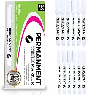 RiyaNed White Acrylic Paint Pens,12pcs Fabric Paint Permanent Marker Pens Fine Tip 1mm,Waterproof,Paint Pens for Fabric Rock Painting Tyre Art Paper Wood Glass for Drawing,Coloring,Graffiti