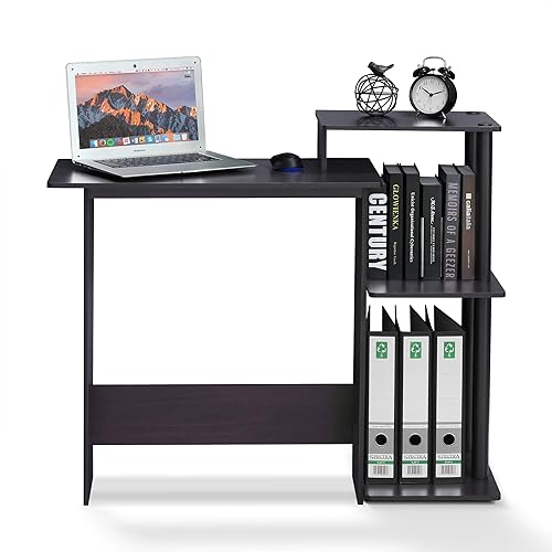 Miniatura 118 de Furinno - Escritorio compacto para computadora con estantes, Tablero de partículas, Roble francés gris/negro. Roble