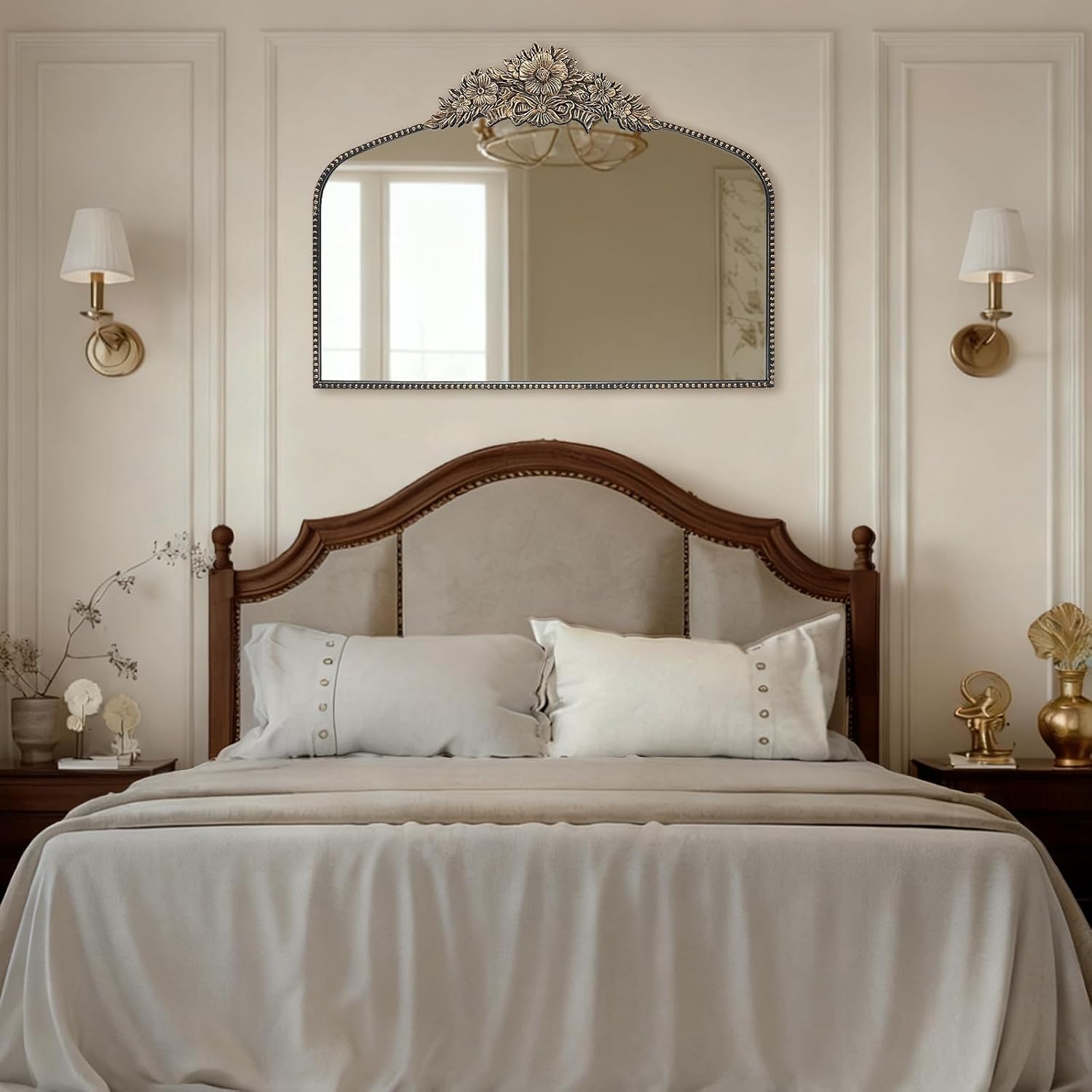 Arch Antique Black Mirror,40x30inch Baroque Style Vintage Mirror, Metal Frame Wall Mirror, Traditional Art Home Decor for Living Room, Bedroom, Entryway