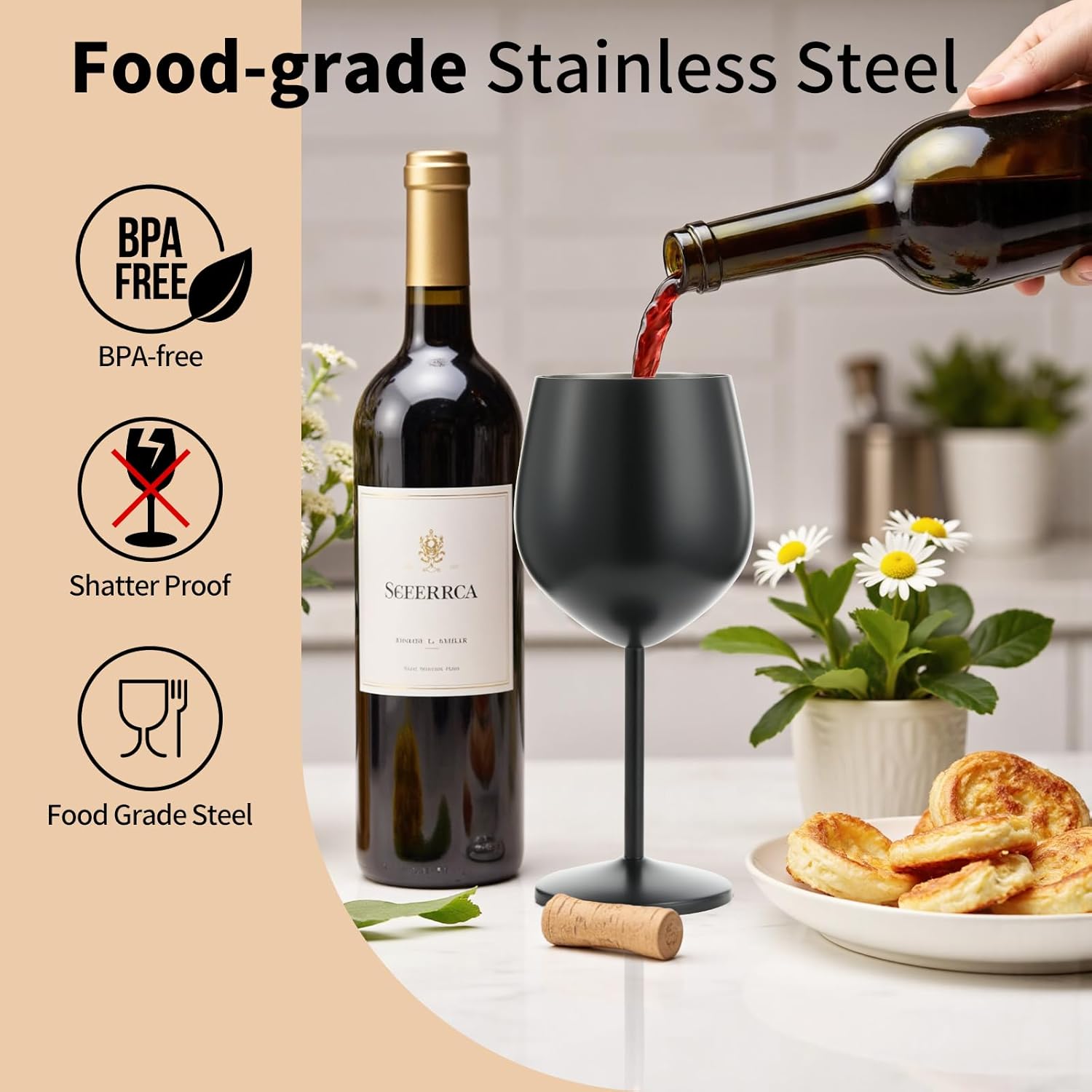 Stainless Steel Wine Glasses Set of 2 — Unbreakable, Stemmed Metal Wine Glass for Outdoor Events and Trips. Elegant and Fancy — Perfect for Holidays, Birthdays, and Anniversaries(Black) - Image 7