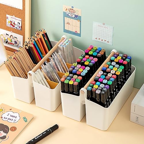 Miniatura 8 de Ciieeo Organizador portátil de plástico para manualidades, cesta dividida con asa para manualidades, suministros de arte, maquillaje, lápices de