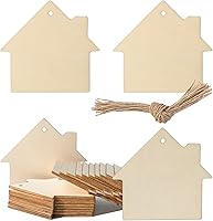 Lamantery 20 Pack Unfinished Wood House Hanging Ornaments with Twine - DIY Crafts for Christmas, Wedding, Birthday, Thanksgiving Decor