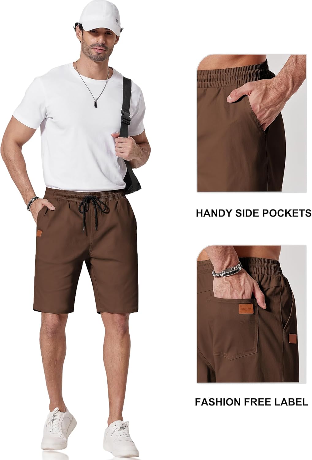 COOFANDY Mens Casual Shorts 9" Chino Cotton Shorts Summer Beach Drawstring Shorts with Pockets