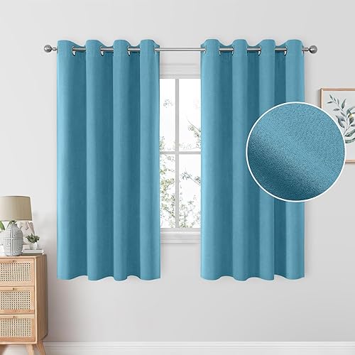 HOMEIDEAS Cortinas opacas 100% de zafiro azul para dormitorio, cortinas de lino sintético de 63 pulgadas de largo, 2 paneles para sala de estar,
