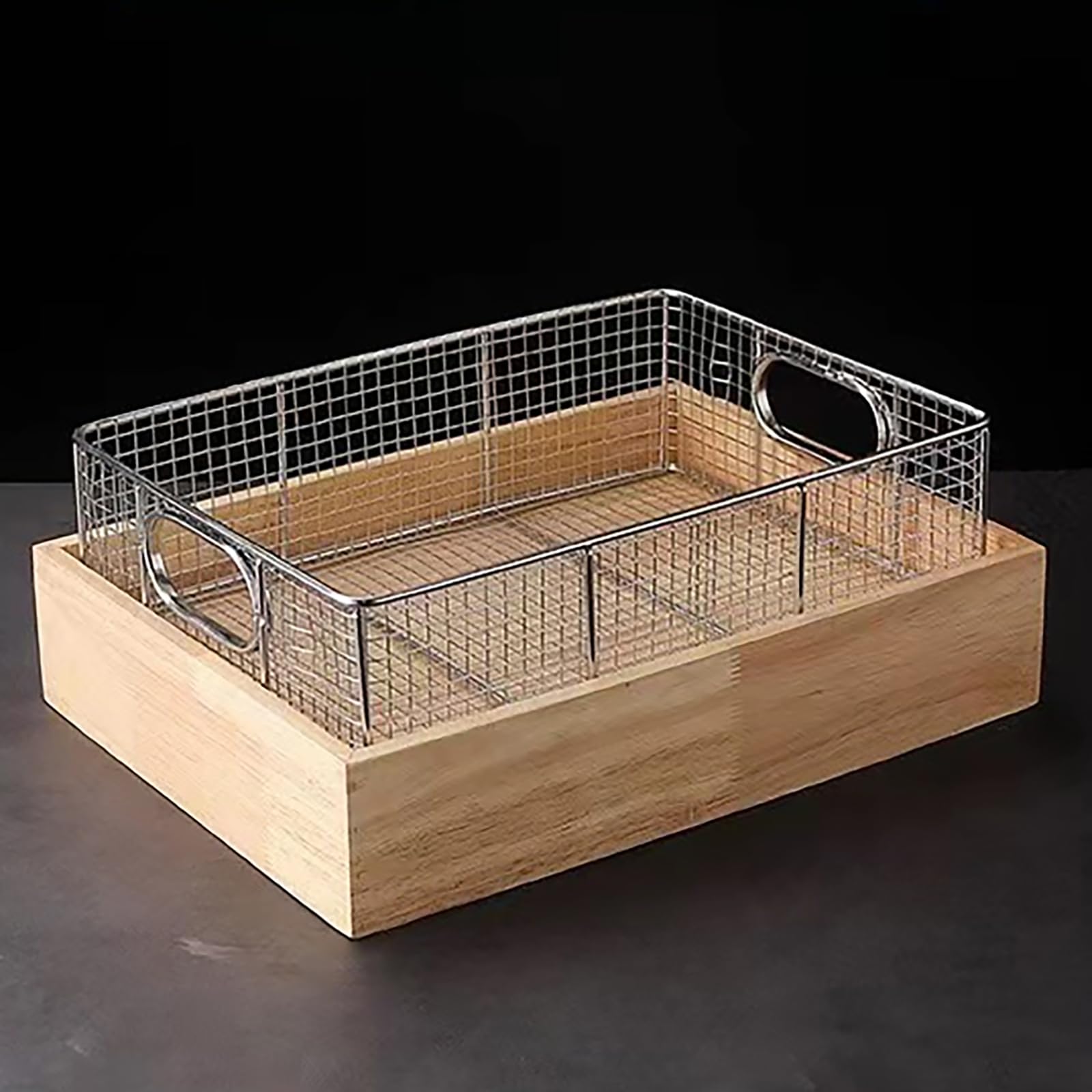 Espositore per cibi fritti a Buffet Commerciale dell'hotel, Supporto in Legno, Cesto per Pane di Frutta in Acciaio Inossidabile, Cestino espositivo,B