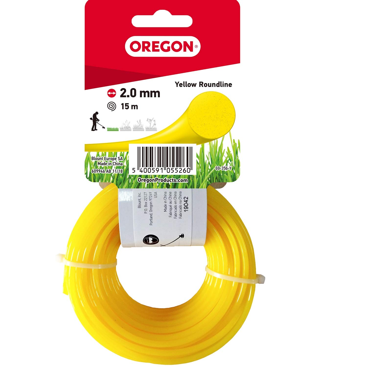 Oregon 69-356-Y Yellow Round Strimmer Line/Wire for Grass Trimmers and Brushcutters, 2.0 mm x 15 m