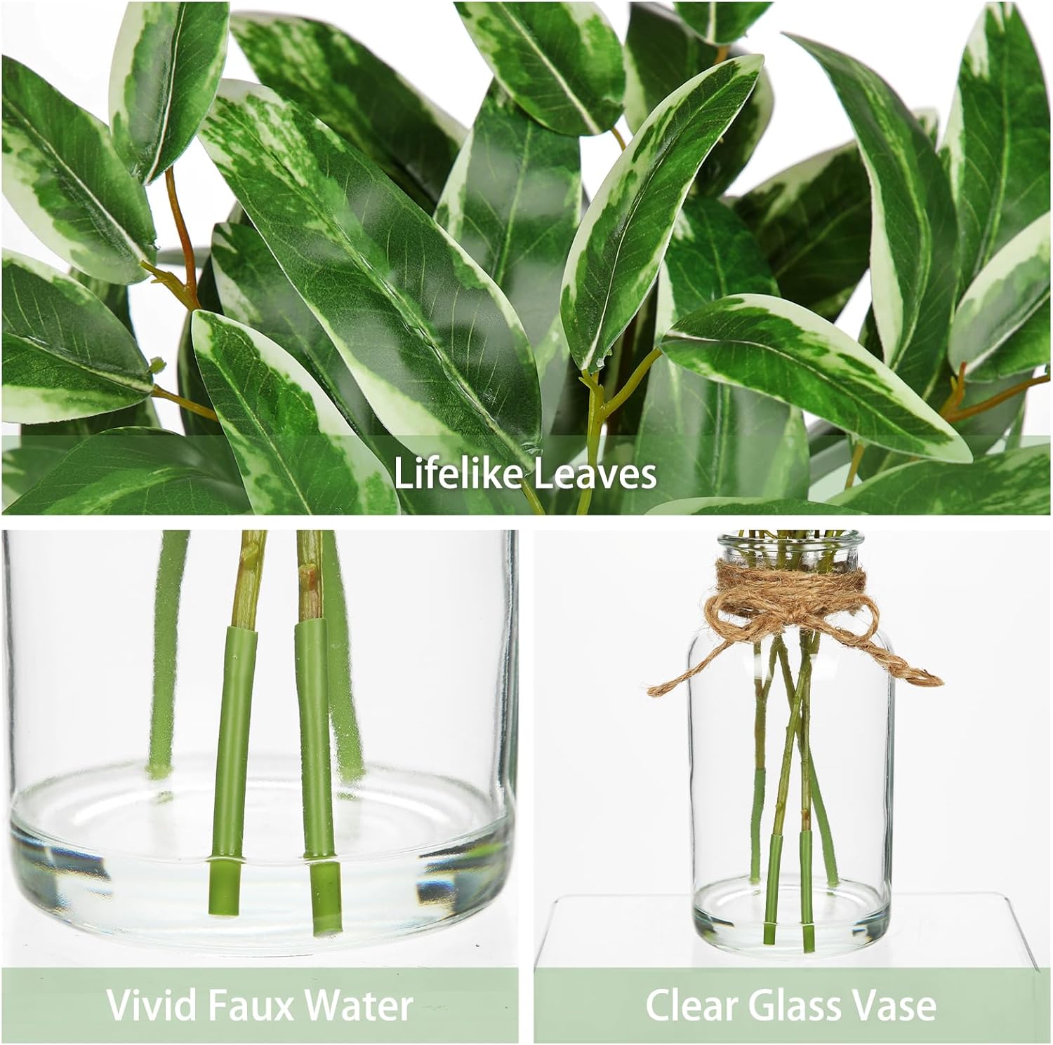 Artificial Eucalyptus Stems in Glass Vase with Faux Water, 13.8" Faux Plants Indoor Small Desk Plant, Silk Greenery Artificial Plants Indoor for Home Office Farmhouse Wedding Centerpiece Table Décor - Image 2