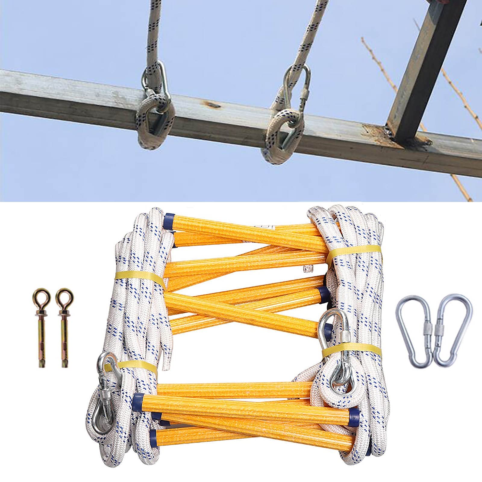 Échelle de corde souple portable avec mousquetons de secours