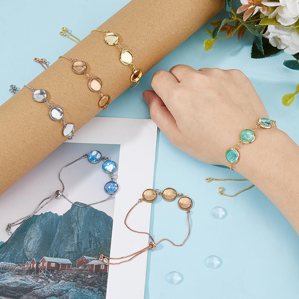 DICOSMETIC 6 Sets 3 Colors Bracelet Bezel Settings DIY Blank Bracelet Making Kit 12mm Stainless Steel Adjustable Slider Bracelets Golden Tray Bracelet Blanks with Glass Cabochons for DIY Making - Image 5