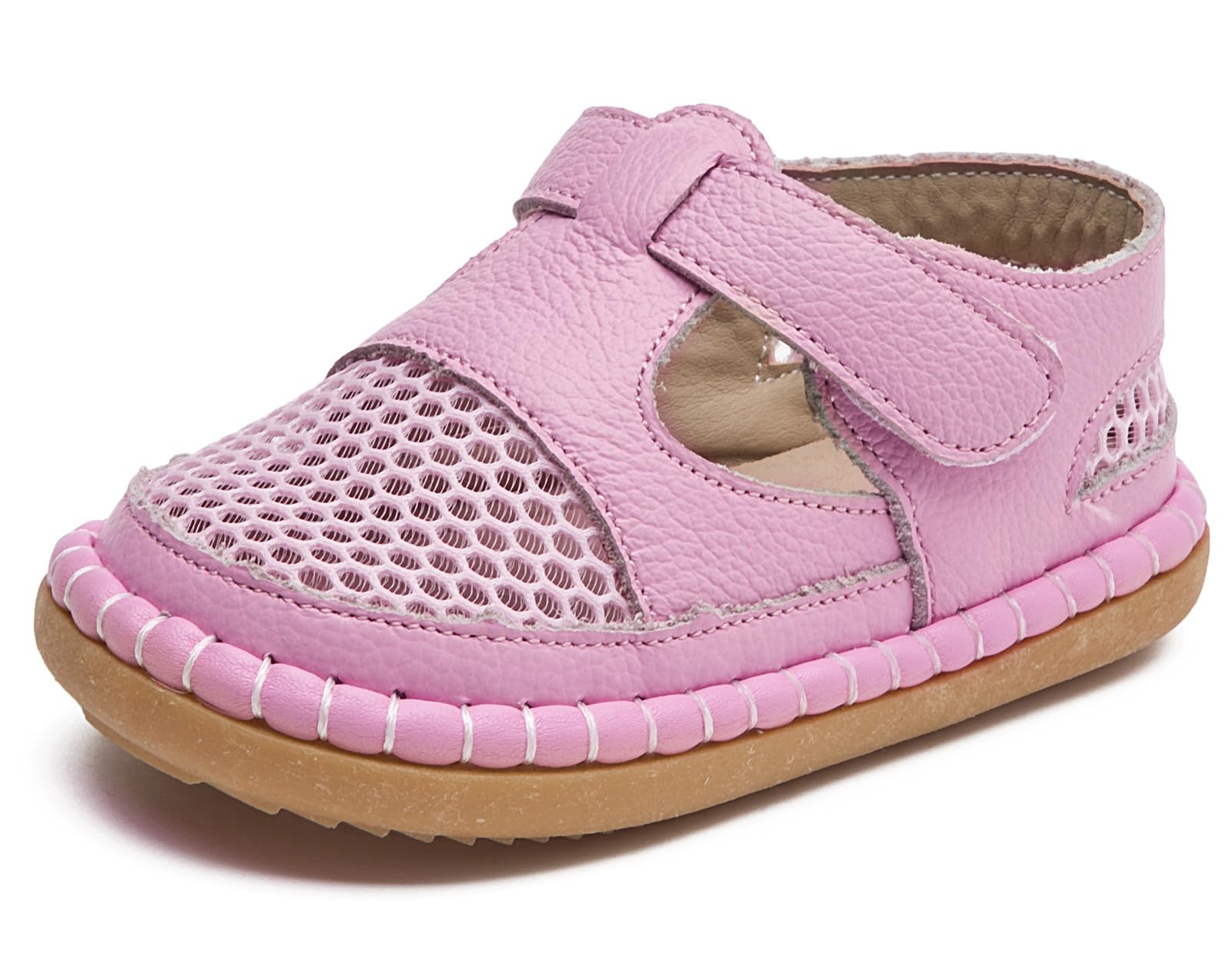 DADAWEN Boy's Girl's Leather Closed Toe Summer Athletic Sandals Baby Toddler Lightweight Non-Slip Soft Sole Outdoor Walking Shoes Pink US Size 4 Toddler