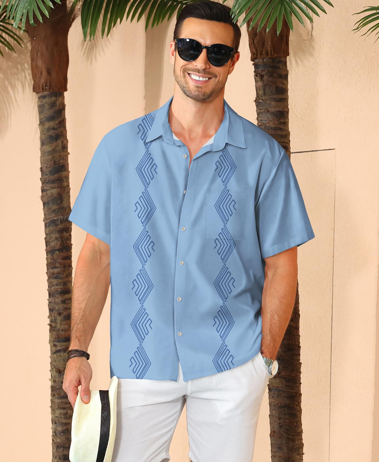 KYKU Camicia hawaiana da uomo a maniche corte, casual, con bottoni, tropicale, estiva, spiaggia, vacanze, con tasca