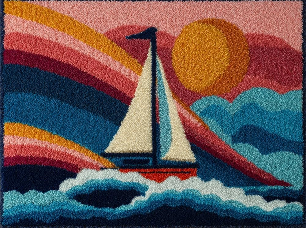 FWRTYCB Latch Hook Carpet Kit Sailboat 20X15Inch Rug Making Kit