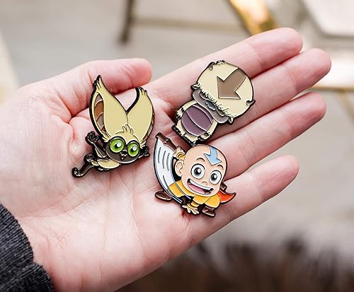 Vista 3 de Avatar The Last Airbender - Juego exclusivo de 3 pines esmaltados Chibi Avatar Aang, Momo y Flying Sky Bison Appa Juguete coleccionable