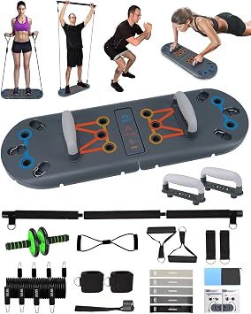 BOOSTEADY Portable Home Gym Equipment,Push Up Stands With 4 Exercise Bands,27-in-1 Press Up Board Handles For Men Women Youth Gifts Home Workouts Strengthen Muscles