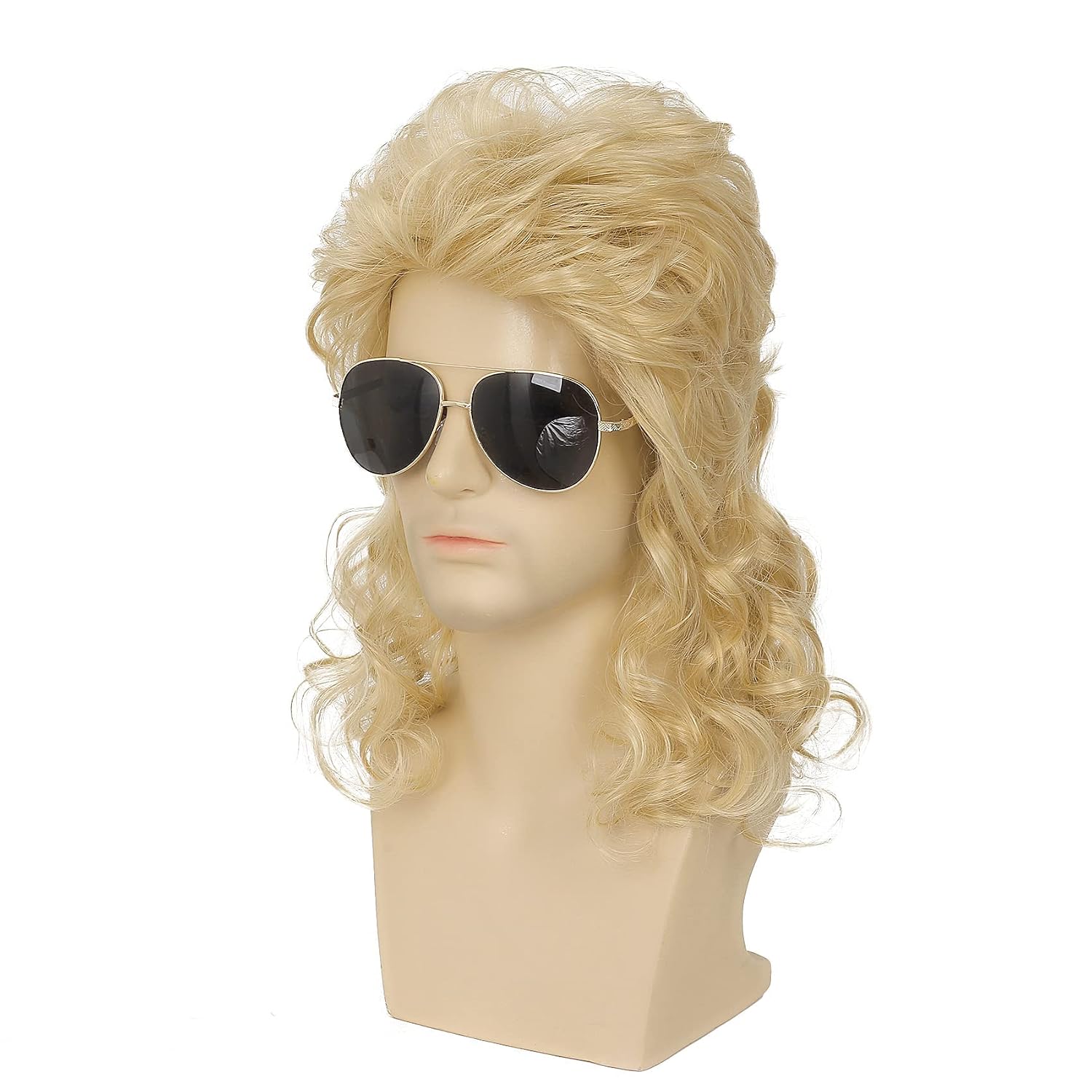 Mens Blonde Mullet Wig 80s Rocker Hair for Men Wigs Costumes Fancy Party Cosplay Wig for Male (Blonde)