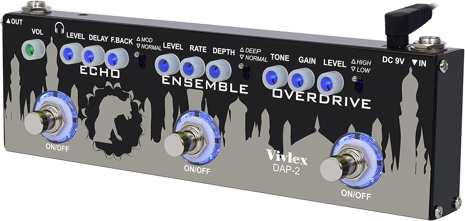 Vivlex Multi Effect Pedal with Echo + Ensemble/Chorus + Overdrive 3