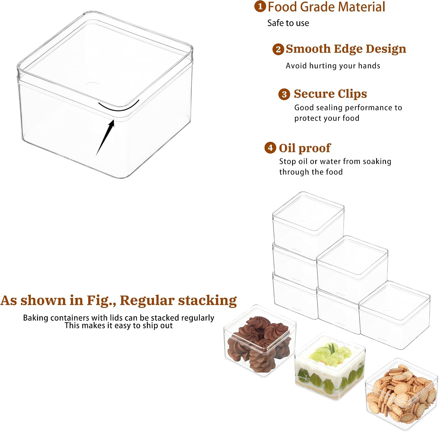 16 Pack 15OZ Square Clear Plastic Dessert Cups with Lids and Sporks&Stickers Disposable Fruit Cups for Dessert,Tiramisu container with lid,Cupcake,Parfait,Pudding,Iced Cold Drinks,Fruits,Bakeries