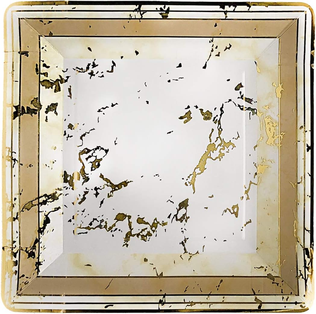 Tiger Chef 100-Pack Marble Design Color Heavy Duty Disposable Party Supplies Set for 50 Guests, includes 50 10-Inch Dinner Plates, 50 7-Inch Square Paper Plates - BPA-Free (Gold, 100)