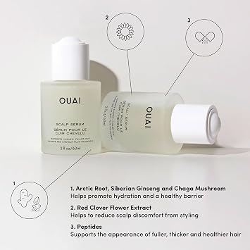 OUAI Thicker Hair Essentials - Hair Thickening Spray (6 Fl Oz), Scalp Serum (2 Fl Oz), Detox Shampoo (10 Fl Oz) - Volume, Strength & Scalp Health