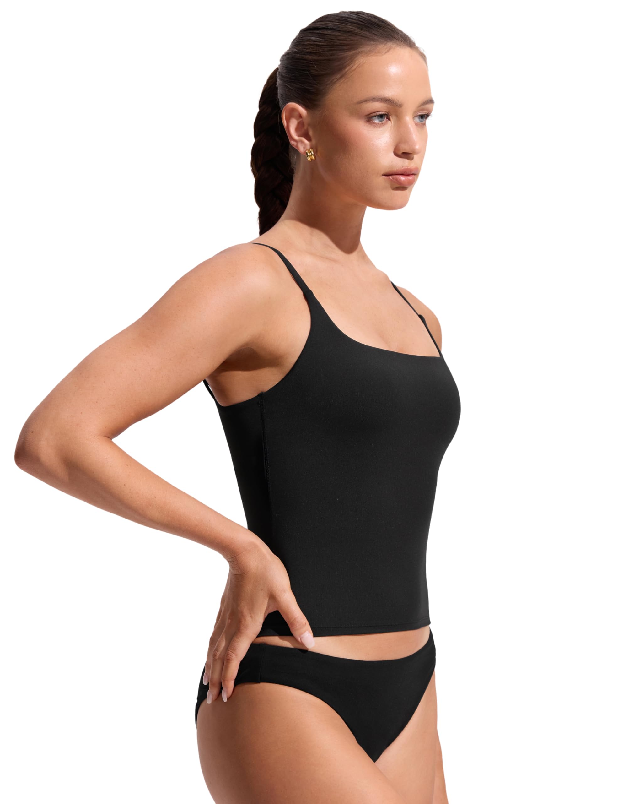 CRZ YOGA Damen Twiat Back Tankini Tops U-Ausschnitt Spaghettiträgern Gepolsterter Bathing Suits Bikinioberteil