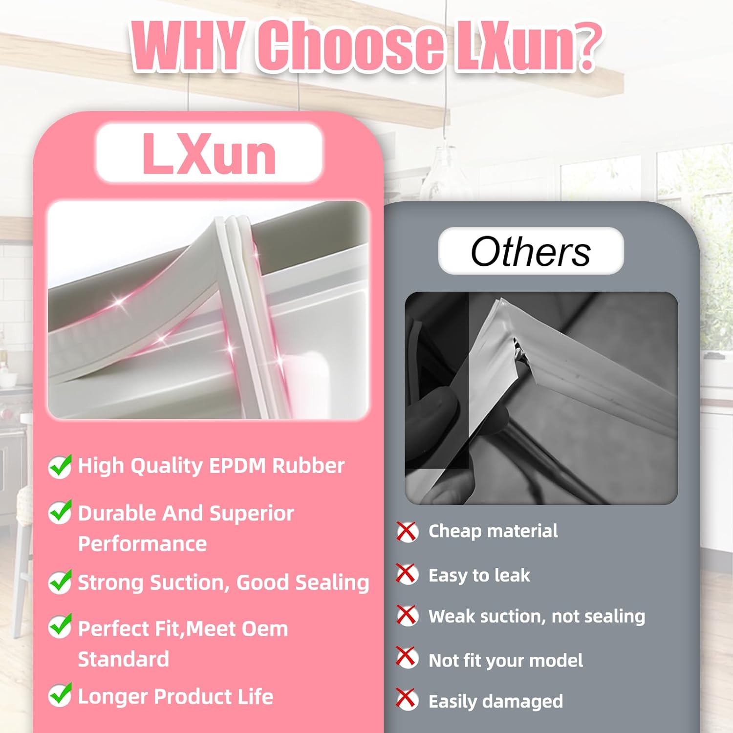 LXun Upgrad 5304506126 Freezer Door Gasket Compatible with Kenmore Frigidaire Refrigerator Freezer Part for Frigidaire 5304506126 Refrigerator Door Seal 216522374 5304505528 AP6031561 PS11766431