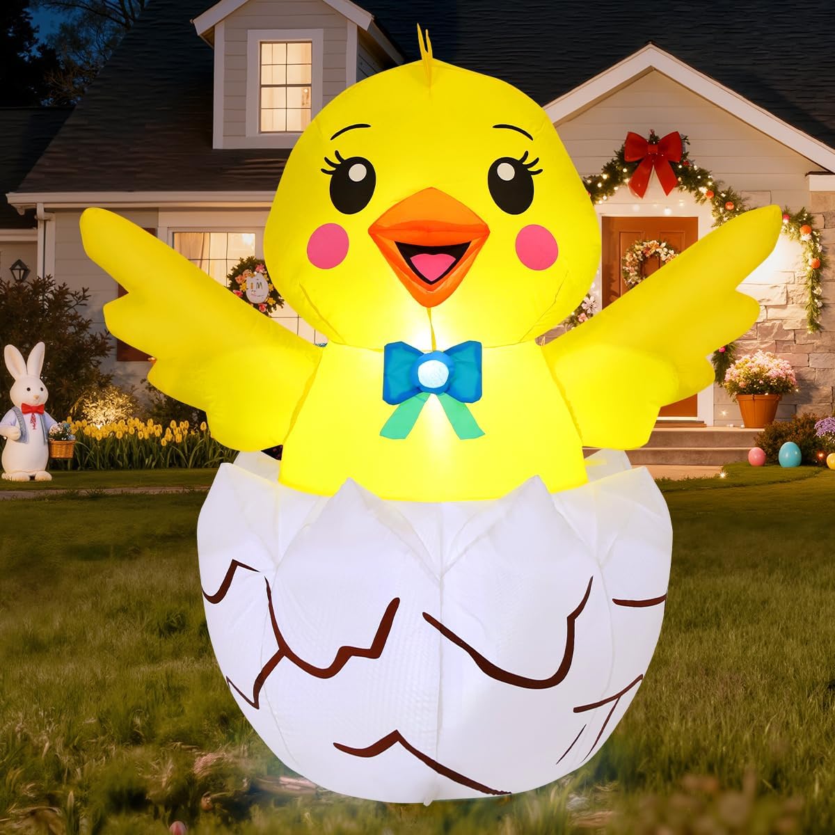 COMIN 4.2 FT Easter Chick Inflatables Take Outdoor Decorations Blow Up Yard with Built-in LEDs for Indoor Party Garden Lawn Decor