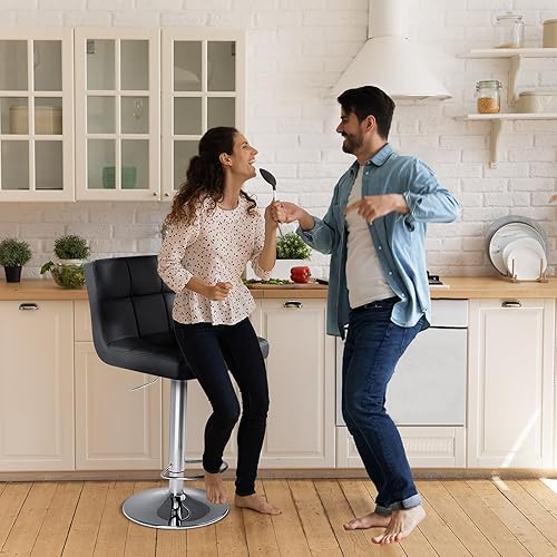 Miniatura 2 de DUMOS Juego de 4 taburetes de bar de 24 pulgadas de altura de mostrador, taburetes de bar tapizados modernos con base de metal, taburetes de cuero